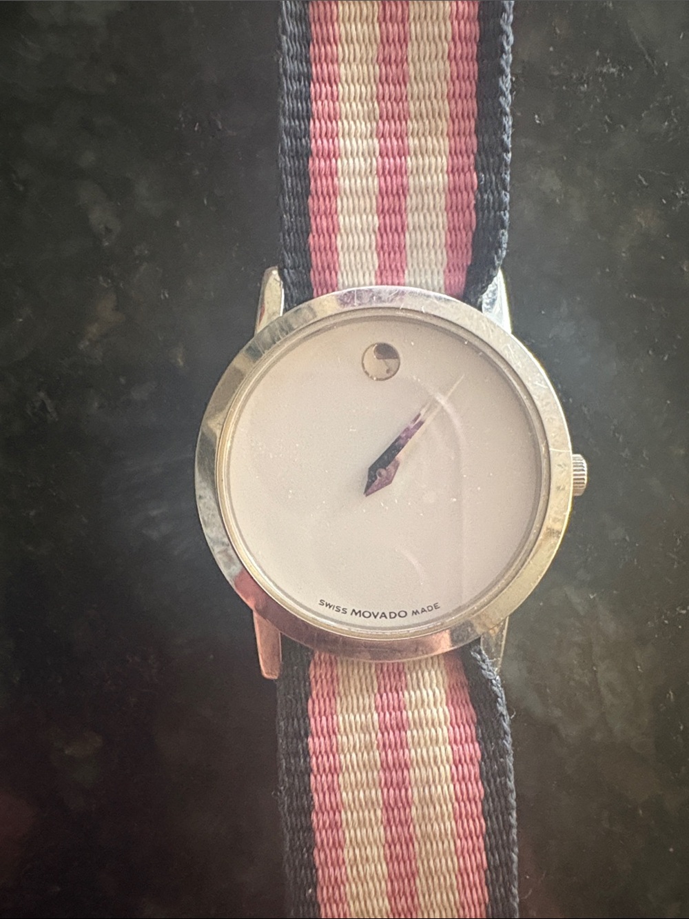 Movado Silver Dial Watch with Brooks Brothers grosgrain Band